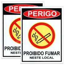 Kit 2 Placas de Aviso "Perigo Proibido ''Não Fumar Neste Local" em PVC 20x15cm BOM7523 Kit 2 Placas de Aviso "Perigo Proibido ''Não Fumar Neste Local" em PVC 20x15cm BOM7523