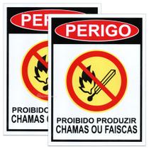 Kit 2 Placas de Aviso "PROIBIDO PRODUZIR CHAMAS OU FAISCAS" em PVC 20x15cm BOM7523 Kit 2 Placas de Aviso "PROIBIDO PRODUZIR CHAMAS OU FAISCAS" em PVC 20x15cm BOM7523