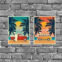 Kit 2 Placas Decorativas Carros Surf Praia 18X27Cm Kit 2 Placas Decorativas Carros Surf Praia 18X27Cm
