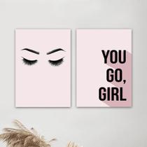 Kit 2 Placas Decorativas Cílios Go Girl Minimalista 20x30