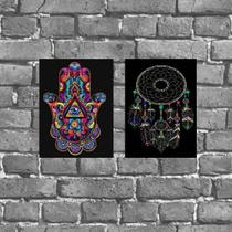 Kit 2 Placas Hamsa e Filtro Dos Sonhos 18x27cm