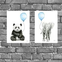 Kit 2 Placas Infantis Bichinhos Com Balões 18X27Cm