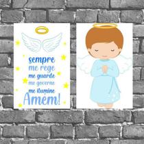 Kit 2 Placas Parede Anjo Da Guarda Azul 18x27cm