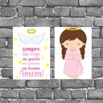 Kit 2 Placas Parede Anjo Da Guarda Rosa 18x27cm