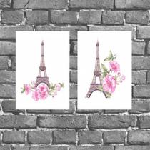 Kit 2 Placas Parede Torre Eiffel Floral 18x27cm
