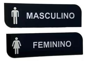 Kit 2 Placas Wc Acrílico Preto Com Prata Masculino Feminino Kit 2 Placas Wc Acrílico Preto Com Prata Masculino Feminino