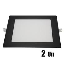 Kit 2 Plafon Painel Led Embutir Qua Preto 6500k 12w 17x17