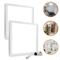 Kit 2 Plafon Painel Sobrepor de Led 50w Quadrado Bivolt Branco 60x60cm