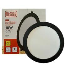 Kit 2 Plafon Preto Redondo Embutir 18w Branco Quente 3000k