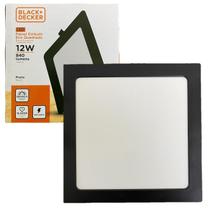 Kit 2 Plafon Quadrado Embutir 12w Preto Branco Frio 6500K