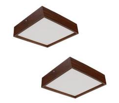 Kit 2 Plafon Quadrado Madeira 40x40cm 4 Luzes