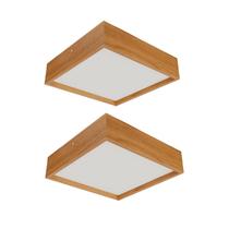 Kit 2 Plafon Quadrado Madeira 40x40cm 4 Luzes