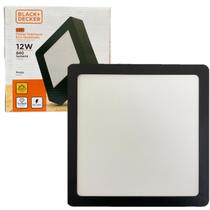 Kit 2 Plafon Quadrado Sobrepor 12w Preto Branco Quente 3000k