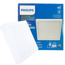 Kit 2 Plafon Quadrado Sobrepor 24w Philips Luz Branca 6500K