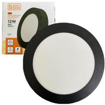 Kit 2 Plafon Redondo Sobrepor 12w Preto Branco Frio 6500K