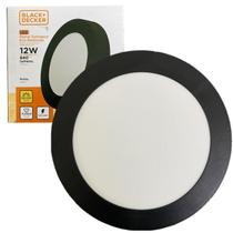 Kit 2 Plafon Redondo Sobrepor 12w Preto Branco Neutro 4000K