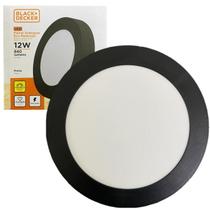 Kit 2 Plafon Redondo Sobrepor 12w Preto Branco Quente 3000K