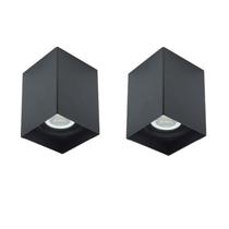 Kit 2 Plafon Sobrepor Par20 Quadrado Direcionavel Preto Lup0