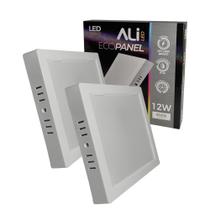 Kit 2 Plafons Led Sobrepor Quadrado 12W 6500K (Branco Frio) 840L Bivolt Termo EcoPanel ALI-1PF002 ALI