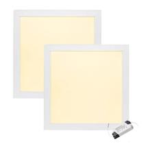 Kit 2 Plafons Painel Led 24w Embutir Quadrado Bivolt Branco Quente 3500k