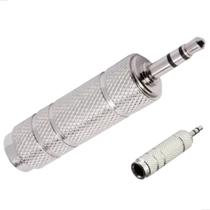 Kit 2 Plug Adaptador P10 Femea X P2 Macho Stereo Metal Blindado Prata