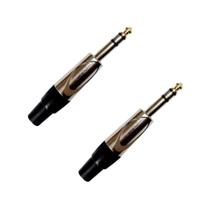 Kit 2 Plug P10 Macho Estéreo Ponta Dourada Mxt