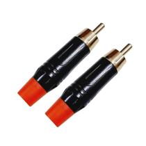 Kit 2 Plug Rca Macho Metal Profissional Preto Dourado Mxt