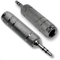 Kit 2 plugs adaptadores jack j10 para p2 estereo ponta níquel corpo metal profissional blindado