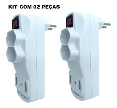 Kit 2 plugue carregador de tomada 2 saída 2p+t 10a + 2 usb