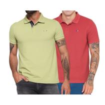 Kit 2 Polos Masculina Básicas FMF Verde Claro e Coral Piquet Kit 2 Polos Masculina Básicas FMF Verde Claro e Coral Piquet
