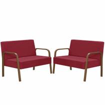 Kit 2 Poltrona 2 Lugares Jade Braço Madeira D Salla Vermelho
