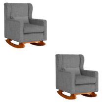 Kit 2 Poltrona Aurora Balanço Vovo Linho Cinza - FM