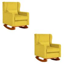 Kit 2 Poltrona Aurora Balanço Vovo Suede Amarelo - FM Kit 2 Poltrona Aurora Balanço Vovo Suede Amarelo - FM