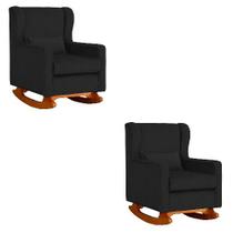 Kit 2 Poltrona Aurora Balanço Vovo Suede Preto - FM