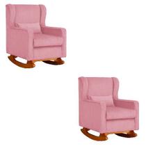 Kit 2 Poltrona Aurora Balanço Vovo Suede Rosa - FM
