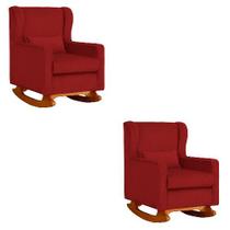 Kit 2 Poltrona Aurora Balanço Vovo Suede Vermelho - FM