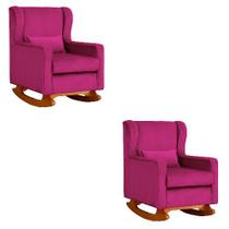 Kit 2 Poltrona Aurora Balanço Vovo Veludo Pink - FM