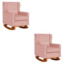 Kit 2 Poltrona Aurora Balanço Vovo Veludo Rosa - FM