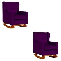 Kit 2 Poltrona Aurora Balanço Vovo Veludo Roxo - FM