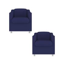 Kit 2 Poltrona Bia Decorativa Reforçada Recepção Clínica Salão Sala de Estar Suede Azul Marinho