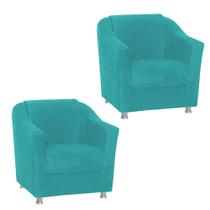 Kit 2 Poltrona Bia Decorativa Reforçada Recepção Clínica Salão Sala de Estar Suede Azul Tifany