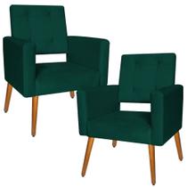 kit 2 Poltrona Cadeira Decorativa Liz suede verde escuro pes palito castanho - B2Y Magazine