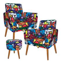 Kit 2 Poltrona Cadeira Decorativa Nina / Base Estampa Romero Brito Pés Palito - B2Y Magazine