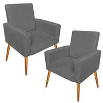 Kit 2 Poltrona Cadeira Decorativa Nina Suede liso cinza escuro pés palito - B2Y Magazine