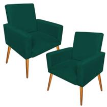 Kit 2 Poltrona Cadeira Decorativa Nina suede verde escuro pés palito castanho - B2Y Magazine