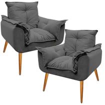 kit 2 Poltrona Cadeira Decorativa Opala Sala Quarto Escritório Suede liso cinza escuro - B2Y Magazine