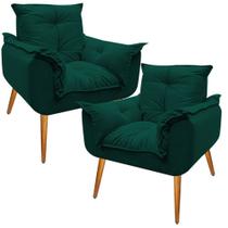kit 2 Poltrona Cadeira Decorativa Opala Suede liso verde escuro pes palito castanho novo modelo - B2Y Magazine