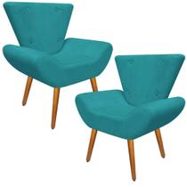 Kit 2 Poltrona Cadeira Decorativa Para Sala Moveis Emilya Suede liso Azul Turquesa pés Palito - B2Y Magazine
