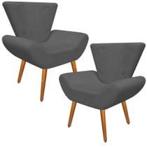 Kit 2 Poltrona Cadeira Decorativa Para Sala Moveis Emilya Suede liso cinza escuro pés Palito - B2Y Magazine
