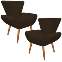 Kit 2 Poltrona Cadeira Decorativa Para Sala Moveis Emilya Suede liso marrom pés Palito - B2Y Magazine